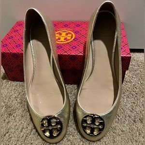 Gold Metallic Tory Burch Flats
